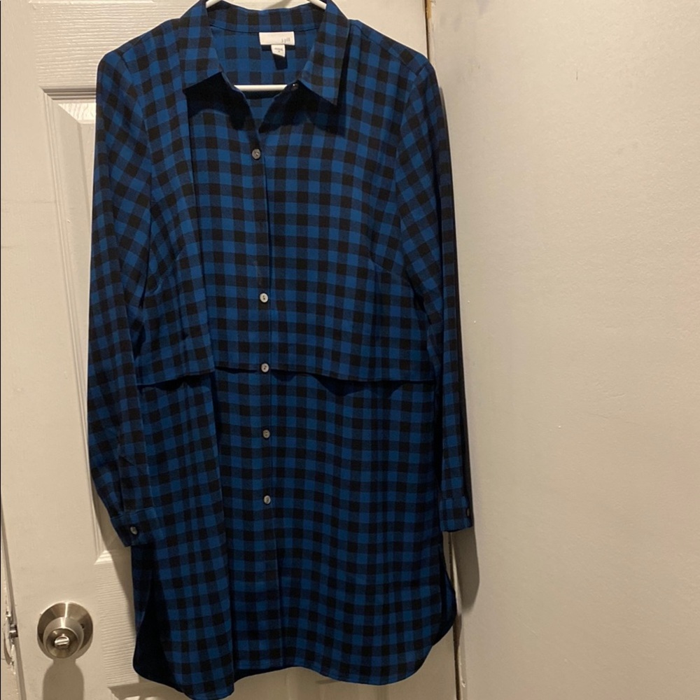J. Jill Black and Blue Checkered Shirt Dress